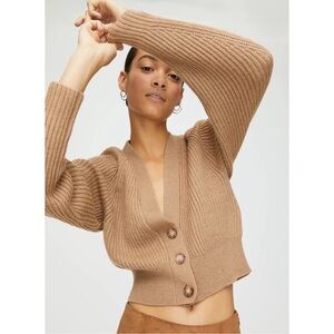 Babaton Irving Rib Knit Chunky Crop Raglan Cardigan Womens